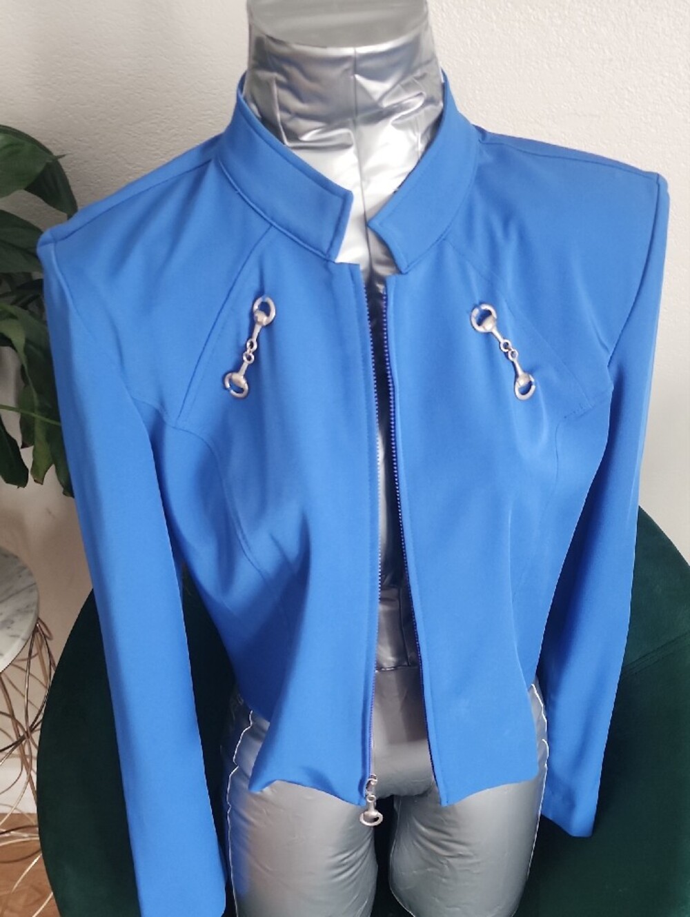 Blue Women's Structured Zip-Front Jacket - Picture 2 of 2